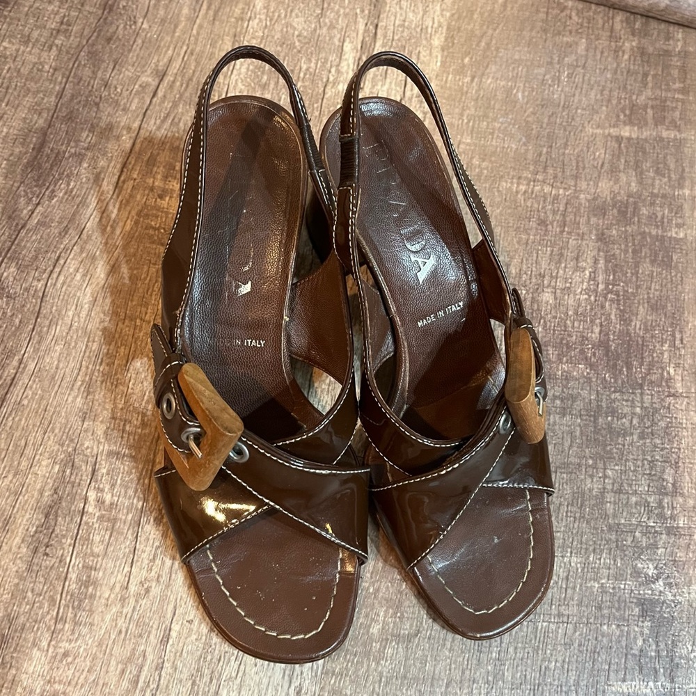 Prada Sandal Brown Spazzolato Leather Crisscross Slingback size 34 - Picture 4 of 10